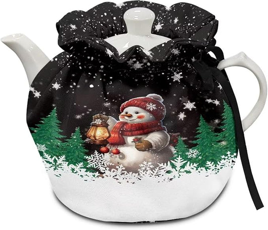 Cute Snowman Tea Cozy for Teapot Insulated for Christmas Keep Warm Tea Kettle Dust Cover for Kitchen Home Decor Cotton Tea Cup Warmer Cozy Tea Pot Cover for Gifts Mom, Wife, Friends