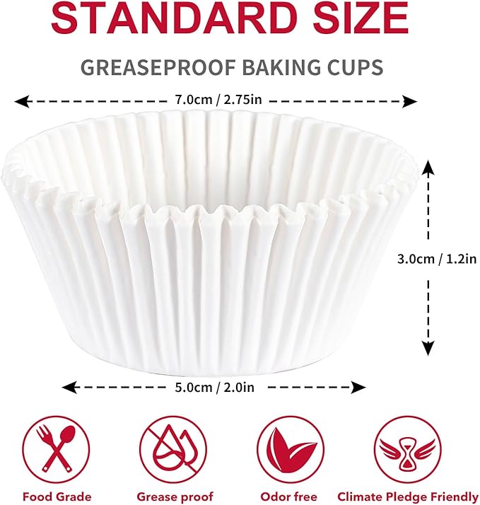 [300Pcs] Caperci Standard White Cupcake Liners for Baking - Odorless Greaseproof Paper Muffin Baking Cups for Wedding Birthday Party Baby Shower Festivals (White)