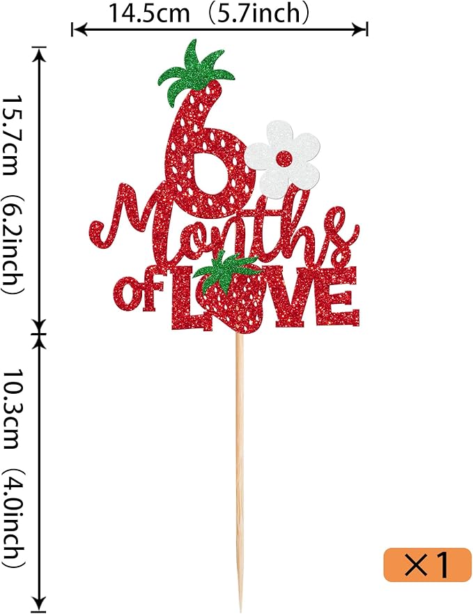 1 Pack Strawberry Happy 6 Months Birthday Cake Topper Red Half Way to One Cake Pick 1/2 Berry Sweet Half Birthday Cake Decoration Fruit Strawberry Theme Birthday Strawberry Party Cake Decorations