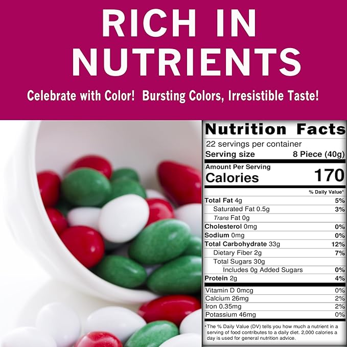 Spices Village Christmas Jordan Almonds, Red, Green, and White Candy-Coated Almonds, Ideal for Christmas, Noel, and Seasonal Celebrations - Certified Kosher, Non-GMO,32 oz