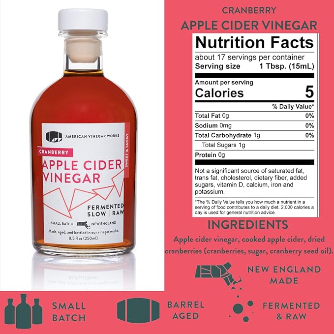 American Vinegar Works - Cider Lovers Vinegar - Includes Apple, Cranberry Apple, Hot Apple, and Wild Blueberry Vinegars Packed in a Custom Box - Great for Gifts - 8.5 oz Bottles - 4 Pack