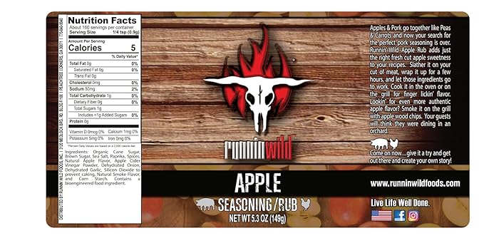 Gourmet Apple Rub | Premium Apple Spice Seasoning for Chicken, Turkey, Pork, Beef and More! | No Artificial Flavors, No MSG added | Runnin??Wild Foods, 5.3 ounces