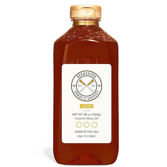 Beekeeper Direct Unfiltered Honey - Real Raw Alfalfa Honey - All Natural Non-GMO Pure Gourmet Honey - Local California Honey (3lbs Squeeze Bottle)