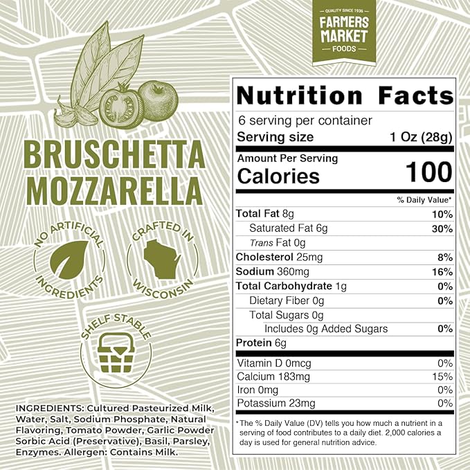 Farmers Market, Gluten Free, Keto, Paleo, Low Sodium, Zero Sugar, Wisconsin Cheese Gift Sets, 3-Pack, Bruschetta Mozzarella
