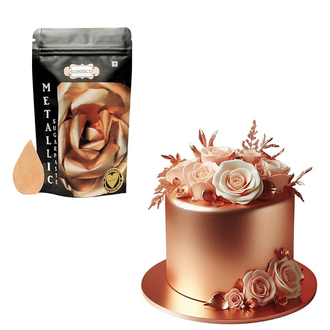 Confect Rose Gold Metallic | Fondant for Cake Decorating, Elegant Rose Gold Icing for Christmas Cakes, Cupcakes & Special Occasions | Vegan, Gluten-Free, Nut-Free, Palm Oil-Free ??8.8 Oz