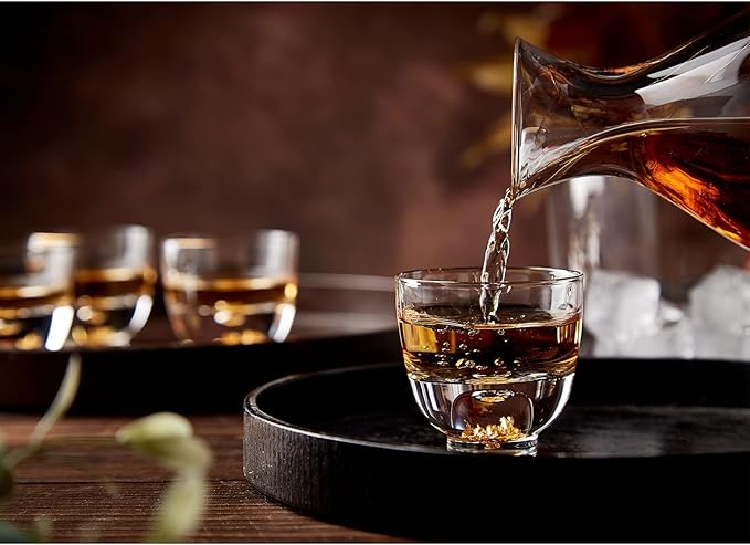 DUJUST Sake Set for 4, Crystal Sake Glass Decorated with 24K Gold Leaf Flakes, 1 Sake Bottle, 1 Sake Tank and 4 Sake Cups/Shot Glass, Cold Sake Carafe, Beautiful & Luxury Japanese Gifts Set - 6 pcs