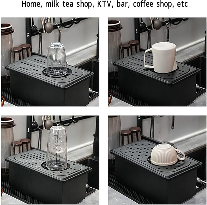 Pitcher Rinser, Stainless Steel Kitchen Sink Glass Rinser with Drain and Drip Tray, Countertop Automatic Cup Washer for Bar, Home, Cafe, Restaurant, Household & Commercial (Black) (Large)