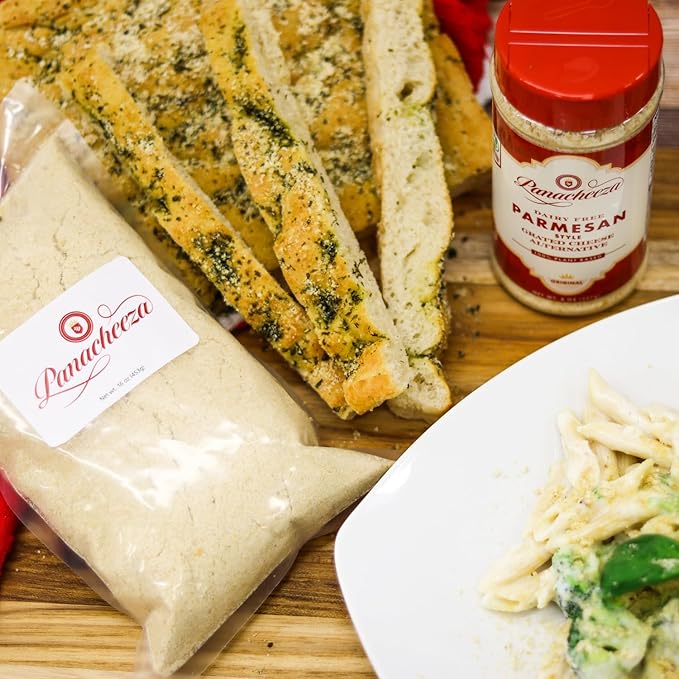 Panacheeza Plant Based Grated Parmesan Style Original - Vegan, with Bold Flavor for Pastas, Pizzas, Vegetables, Salads, and more - Shelf Stable - 8oz