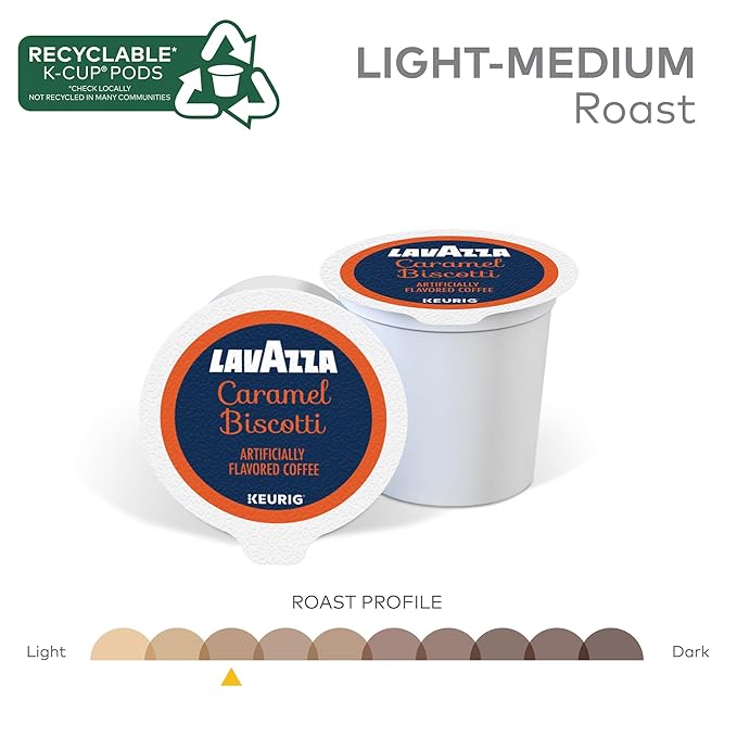 Lavazza Caramel Biscotti Coffee, Single Serve Keurig K-Cup Pods, Flavored Coffee, 60-Count Box (6 Packs of 10)