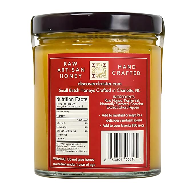 Cloister Honey Whipped Honey - Ghost Pepper (9 oz) | Hand Crafted | Raw Artisan Honey | 100% Pure, Raw & Unfiltered | All Natural | Made in USA |