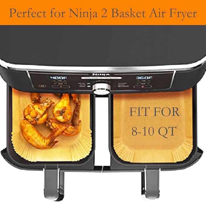 300 PCS Air Fryer Liners Disposable, 8.1 * 5.1 inch Air Fryer Paper Fit 2-Basket 8-10QT Ninja Dual, Food Grade Air Fryer Accessories Baking Paper for Ninja DZ201,DZ401,DZ550,SL401
