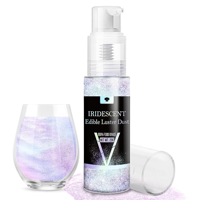 Iridescent Edible Glitter Spray, 20g Luster Dust Edible Glimmer Powder for Sparkling Cocktails, Cake, Cupcakes, Wine, Beverage, Food Grade Shimmer Dust Powder for Baking, Drinks, Cookies Decoration