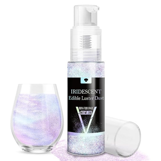 Iridescent Edible Glitter Spray, 20g Luster Dust Edible Glimmer Powder for Sparkling Cocktails, Cake, Cupcakes, Wine, Beverage, Food Grade Shimmer Dust Powder for Baking, Drinks, Cookies Decoration