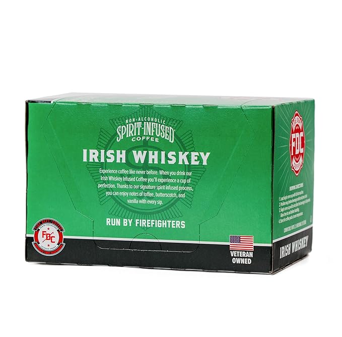 Fire Department Coffee - Gives Back to Firefighters - Irish Whiskey Infused K Cups - Non-Alcoholic - Roasted in the USA - Made with Premium Coffee Beans - Veteran Owned - 12 Single Pods
