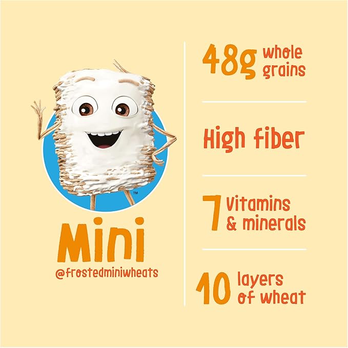 Kellogg's Frosted Mini-Wheats Breakfast Cereal Cups, High Fiber Cereal, Kids Snacks, Original, 30oz Case (12 Cups)