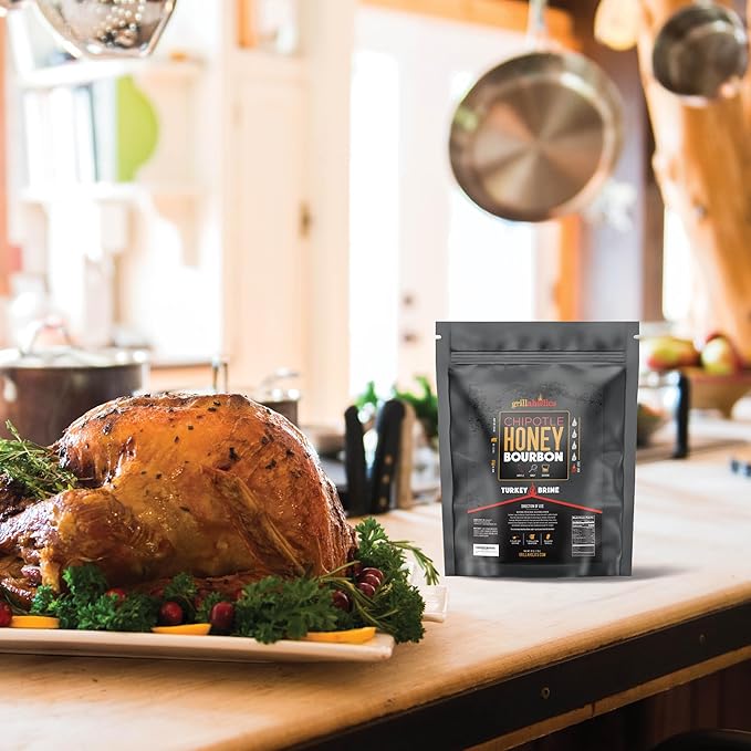 Grillaholics Chipotle Honey Bourbon Turkey Brine Kit – 16 oz Bag for Smoking, Roasting, Grilling & Deep Frying | Juicy Holiday & Thanksgiving Turkey