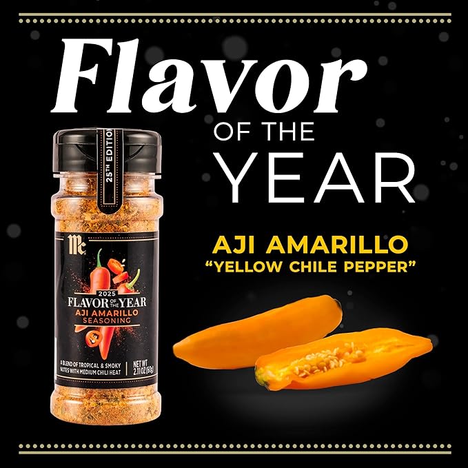 McCormick Seasoning, Aji Amarillo, 2025 Flavor of the Year, Blend of Tropical & Smoky Notes with Medium Chile Heat, For Seafood, Fish, Veggies, Poultry, Sauces, Salsa, and More, 2.11 oz (Pack of 2)