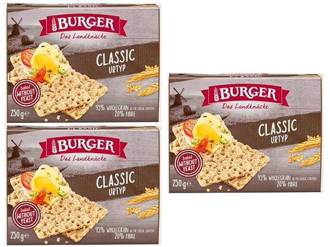 Brandt Burger Crispbread, 8.8 Oz, No Yeast (Pack of 3, Classic)