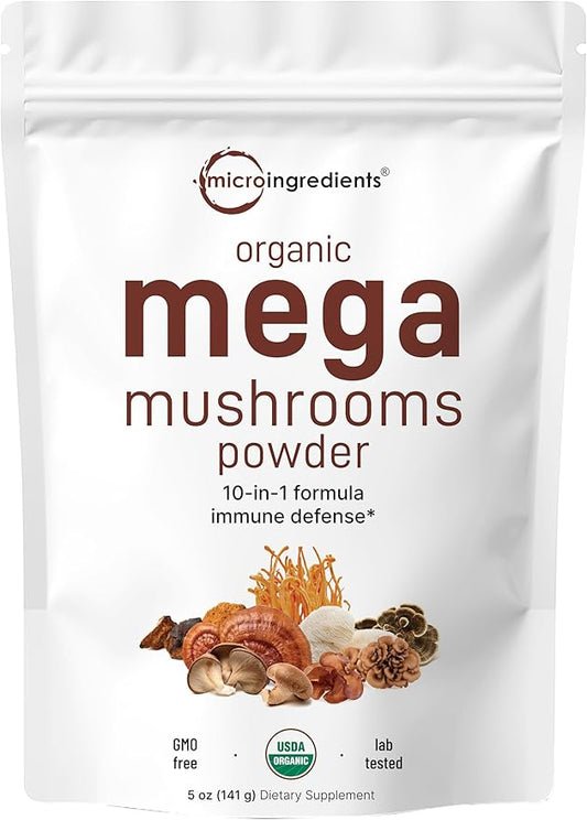 Micro Ingredients Organic Mushroom 10-in-1 Blend, 5 oz | Chaga, Lion’s Mane, Cordyceps & More | Supports Immune & Brain Function | Great for Smoothies & Daily Use | Non-GMO, Vegan Friendly