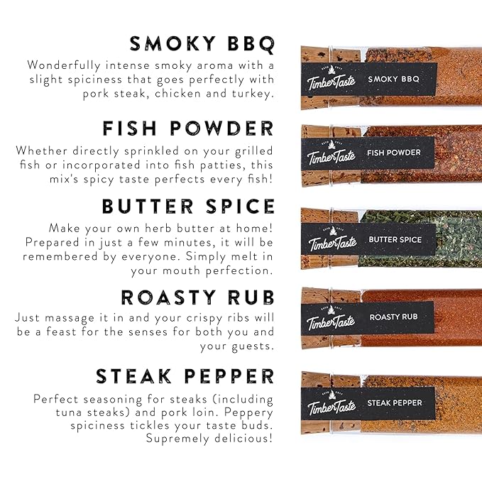 TIMBER TASTE® BBQ Spice Rub Gift Set - BBQ Seasonings and Rubs - from Somkey to Spicy Grilling Gift for Men - Grill Spices Set Birthday Gifts for Him