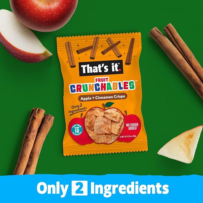 That?셲 it. Fruit Crunchables Apple + Cinnamon Crisps, 15-Pack ??100% Plant-Based Fruit Snacks for Kids, Non-GMO, Gluten-Free, No Added Sugar, Allergen-Free, Healthy Lunchbox Snack for Kids & Adults