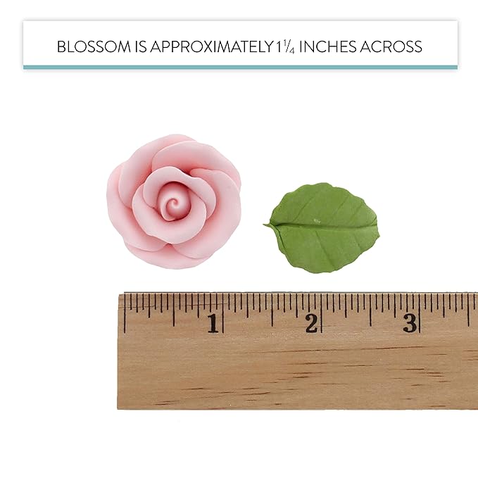 Global Sugar Art Premium Wedding & Party Edible Rose Cake & Cupcake Sugar Flowers, Pink, 24 Count with Leaves by Chef Alan Tetreault