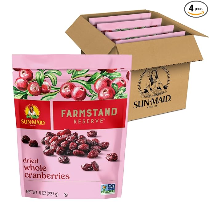 Sun-Maid Farmstand Reserve Whole Dried Cranberries - 8 oz Bag (Pack of 4) - Total of 32 Ounces