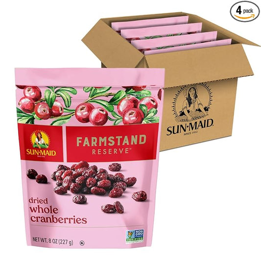 Sun-Maid Farmstand Reserve Whole Dried Cranberries - 8 oz Bag (Pack of 4) - Total of 32 Ounces