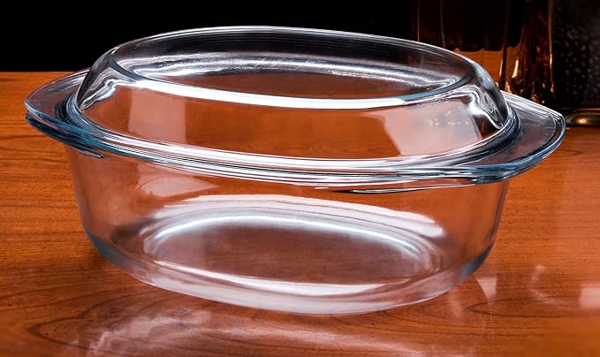 Oval Tempered Glass Casserole Dish, Tough Glass Casserole Baking Dish with Glass Cover. Oven, Freezer and Dishwasher Safe.- 3.5 Liter
