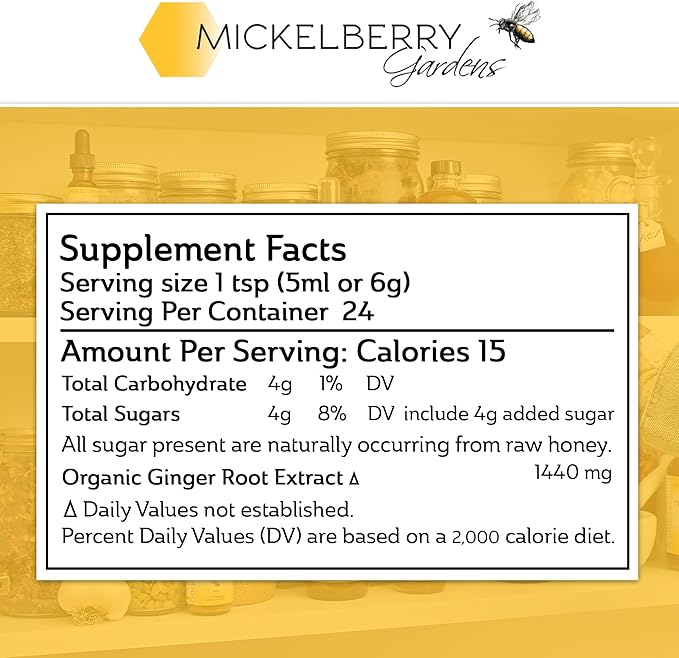 Mickelberry Gardens Immune Support Ginger Honey Tonic ??Organic Ginger Shots & Syrup for Immunity Boost, Digestive Health, and Wellness ??4 Oz