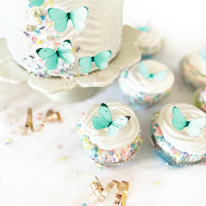 Sugar Robot Edible Butterflies for Cake Decorating - Small Pastel Teal Butterfly Cake Toppers and Cupcake Toppers - Decoration Made in the USA - Premium Crafted (Teal)