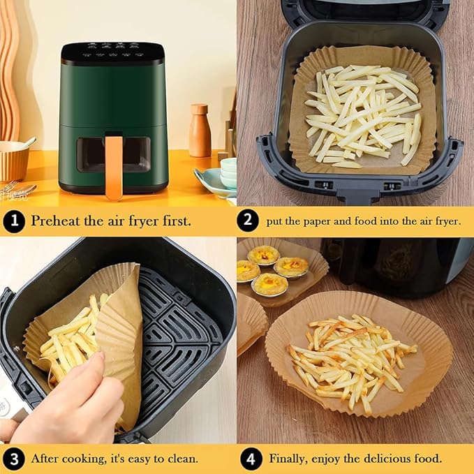 8'' Air Fryer Liners Disposable 100pcs - Non Stick Grease Proof Parchment Paper, Fits 5-8 Quart Baskets & Oven Baking
