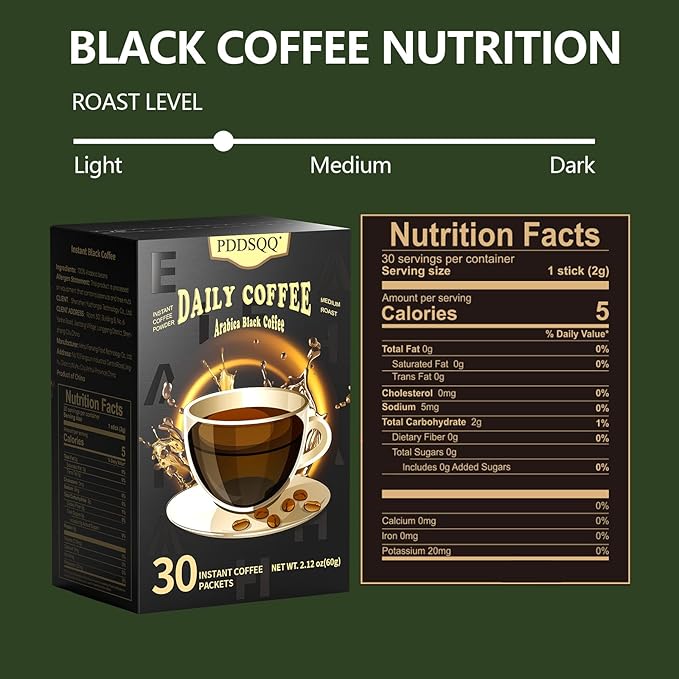 Instant Coffee Packets, House Blend Light Medium Roast Instant Coffee, Arabica Black Coffee Individual Packs Sugar Free Instant Hot/Iced Coffee Packs, Bulk Coffee Singles 30 Count for Camping Travel