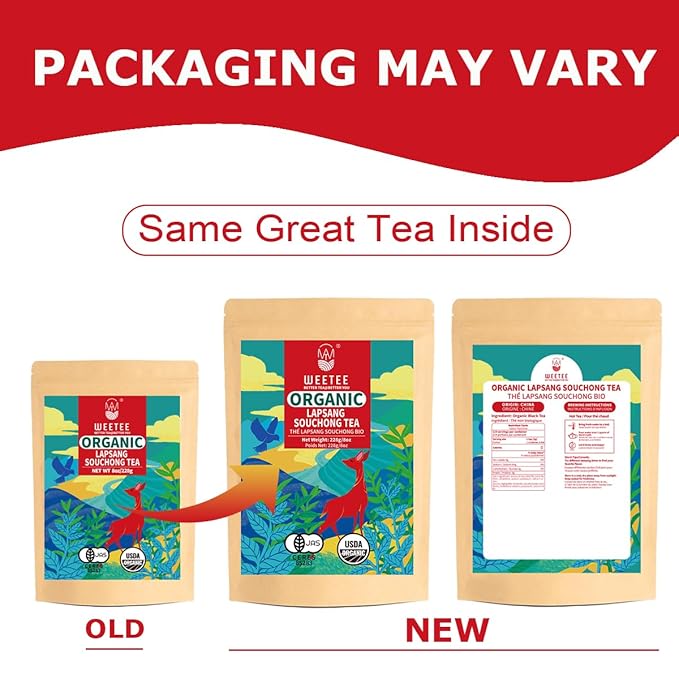 WT WEETEE Organic Lapsang Souchong Tea Loose Leaf, Organic Smoky Black Tea 8 Ounces, Natural Caffeine & Antioxidant, Traditional Chinese Tea