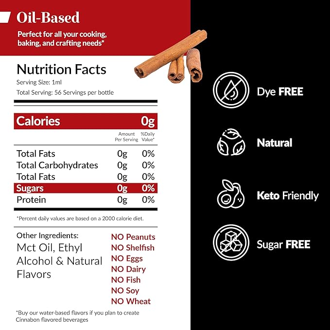 Dolce Flav Natural Cinnabon Extract ??2 Ounce Oil-Soluble Kosher, Sugar-Free, Concentrated Spicy Cinnabon Flavoring for Baking, Smoothies & Desserts, Includes Measured Dropper