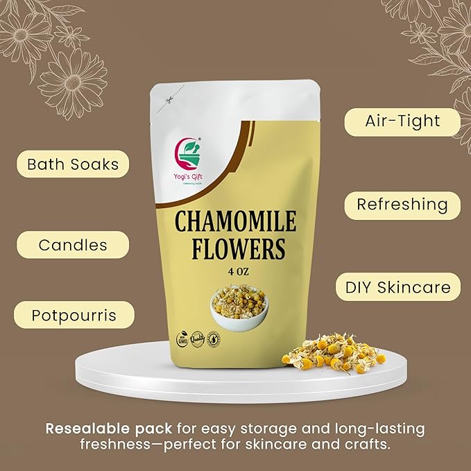 Chamomile Flowers 4 oz, 100% Natural Loose Leaf Chamomile Tea, Whole Dried Flowers for Herbal Tea, Resealable Bag for Freshness - By Yogi?셲 Gift짰