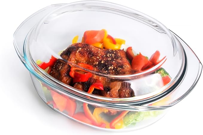 Oval Tempered Glass Casserole Dish, Tough Glass Casserole Baking Dish with Glass Cover. Oven, Freezer and Dishwasher Safe.- 3.5 Liter