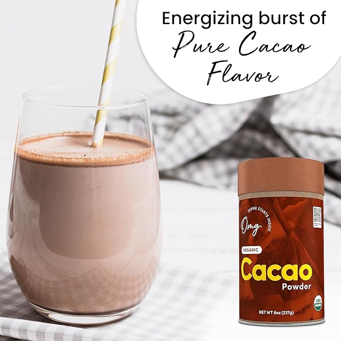 OMG! Superfoods Organic Cacao Powder - 100% Pure, USDA Certified Organic - Good source of Fiber & Iron - 8 Ounces (1 Package)