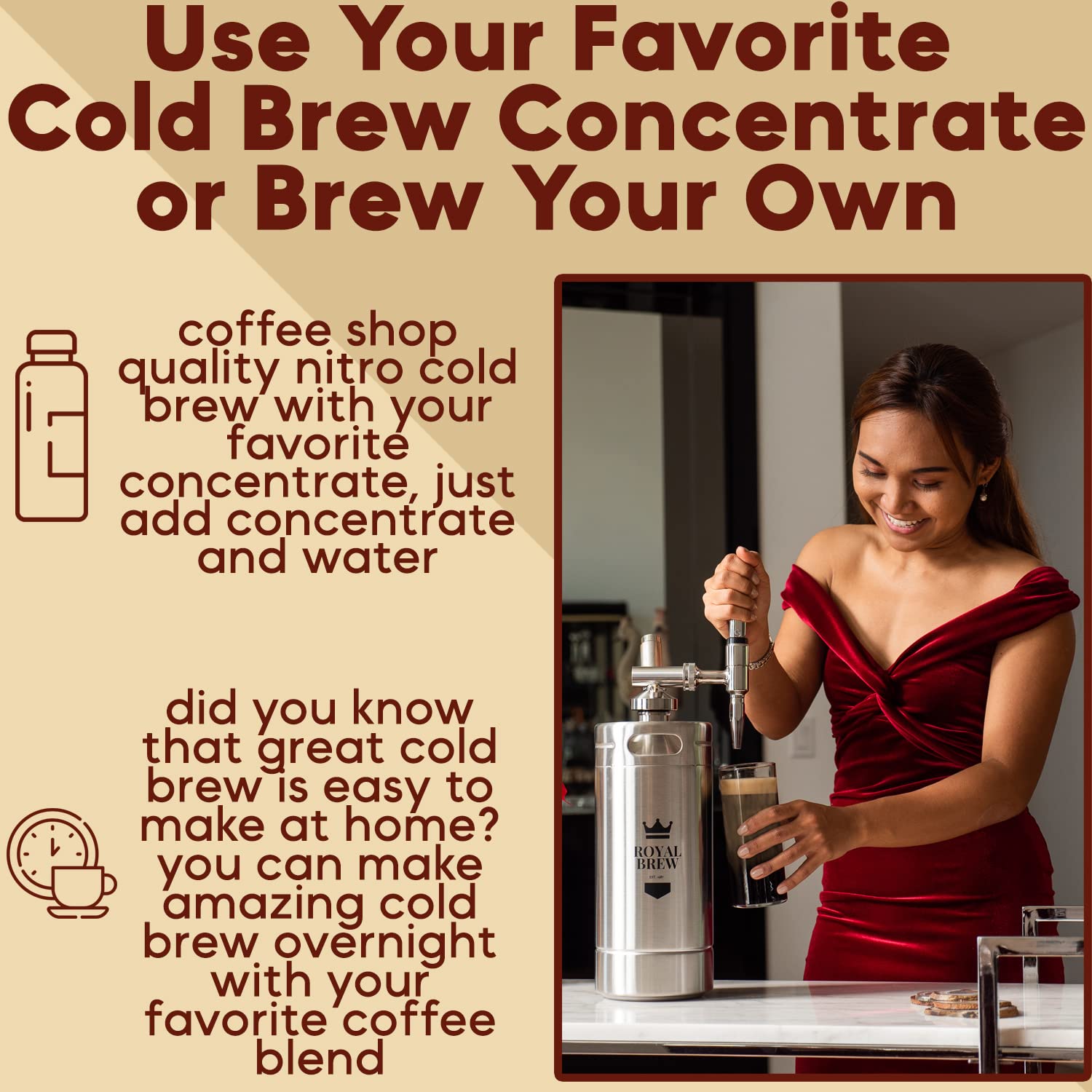 The Original Royal Brew Nitro Cold Brew Coffee Maker - Gift for Coffee Lovers - 128 oz Extra Large