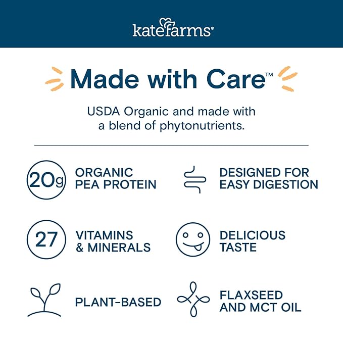 KATE FARMS Organic 1.4 High Calorie Nutrition Shake, Strawberry, 20g Protein, 27 Vitamins and Minerals, Meal Replacement, 11 oz (6 Pack)