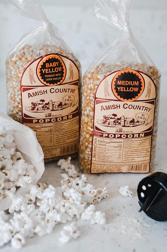 Amish Country Popcorn | 2 Lb Baby Yellow & 2 Lb Medium Yellow Kernels | Old Fashioned, Non-GMO and Gluten Free
