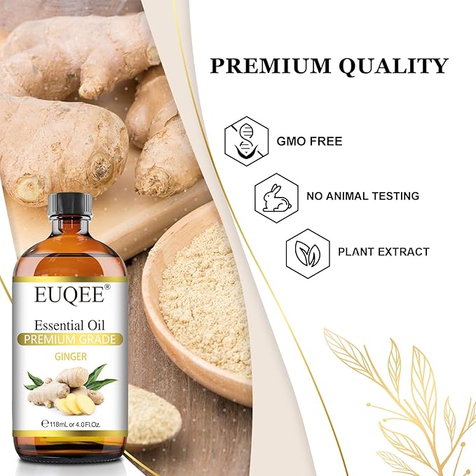 Ginger Essential Oil 118mL Pure Ginger Oil, Large Bottle Premium Essential Oil with Glass Dropper for Diffuser, Candle Making, DIY Soap - 4fl. oz