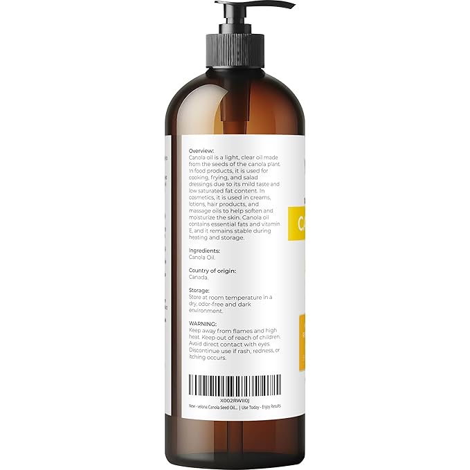 velona Canola Seed Oil 16 fl oz | 100% Pure and Natural Carrier Oil | Refined, Expeller pressed | Cooking, Dressing, Skin, Face, Body, Hair Care | Use Today - Enjoy Results