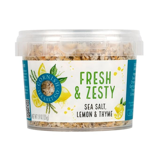 Cornish Sea Salt Fresh & Zesty Seasoning| Sea Salt Flakes w. Lemon & Thyme | Hand-Harvested in Cornwall, England | 1.9 oz Resealable Tub (Pack of 1)
