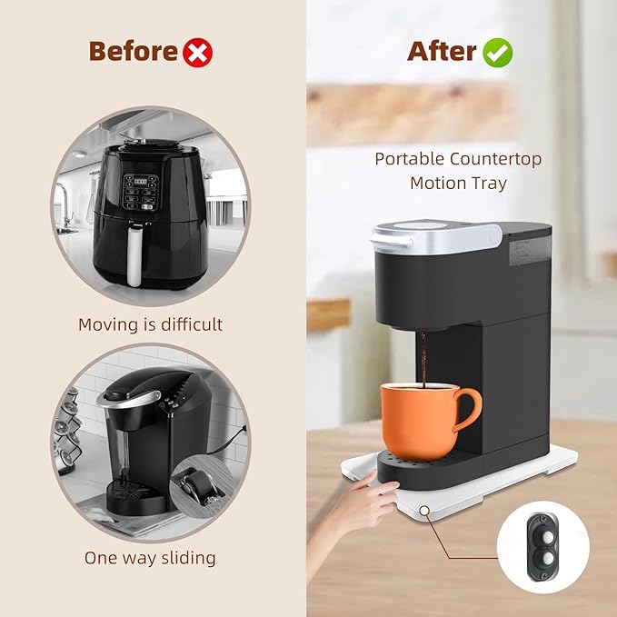 360째 Rolling Tray Bamboo Appliance Slider, Appliance Sliders for Kitchen Appliances Sliding Tray for Coffee Maker Appliances Mat Easily from Under The Cabinet White(13.9"횞9.4")