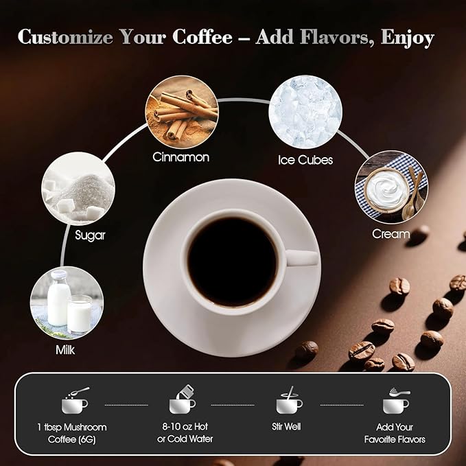 Organic Mushroom Coffee for Energy, Focus, Immunity & Digestion ??Instant Coffee & 6 Mushrooms: Cordyceps, Reishi, King Trumpet, Shiitake, Turkey Tail & Lion?™s Mane (1 Count (Pack of 1), 30 Servings-Dark Roast)