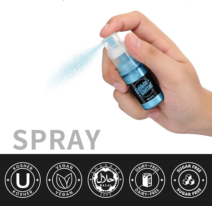 Sujoygar Edible Glitter Spray 2 Colors, Red and Blue Edible Glitter for Cocktails, Shimmer Powder Luster Dust Edible for Cake Drink Strawberrie Cupcake Cookies Patriotic Baking Decoretion, Vegan(5g/Bottle)