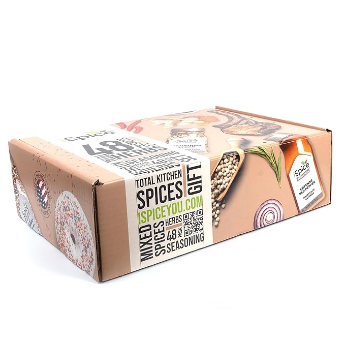 iSpice 48-Pack Starter Spice Set ??Essential Herbs, Spices & Seasonings for Cooking ??Kitchen Gift Set for Home Cooks ??All-Natural, Kosher, Non-GMO (Total Kitchen)