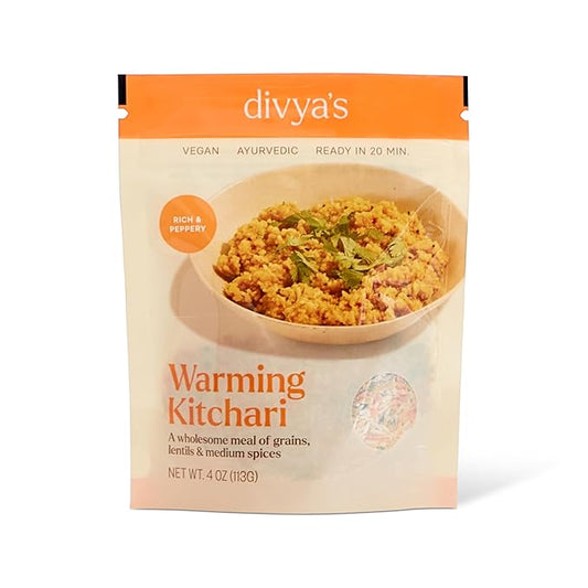 Divya's Warming Kitchari, Rich & Peppery, One-Pot Ayurvedic Meal with Grains, Lentils, & Spices, Healthy & Nourishing Plant-Based Meal, Vegan, Non-GMO, Gluten Free, Organic, Family Size - 4 Meals