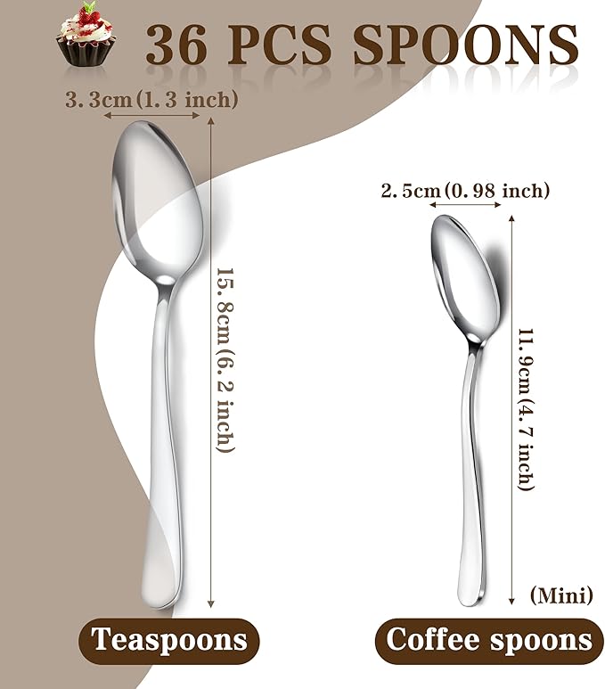 Pleafind 36Pcs Coffee Spoons, 4.7 Inch Spoons Silverware, Stainless Steel Tea Spoon, Mini Spoon, Mirror Polished Teaspoons for Home, Kitchen, Restaurant, Dishwasher Safe